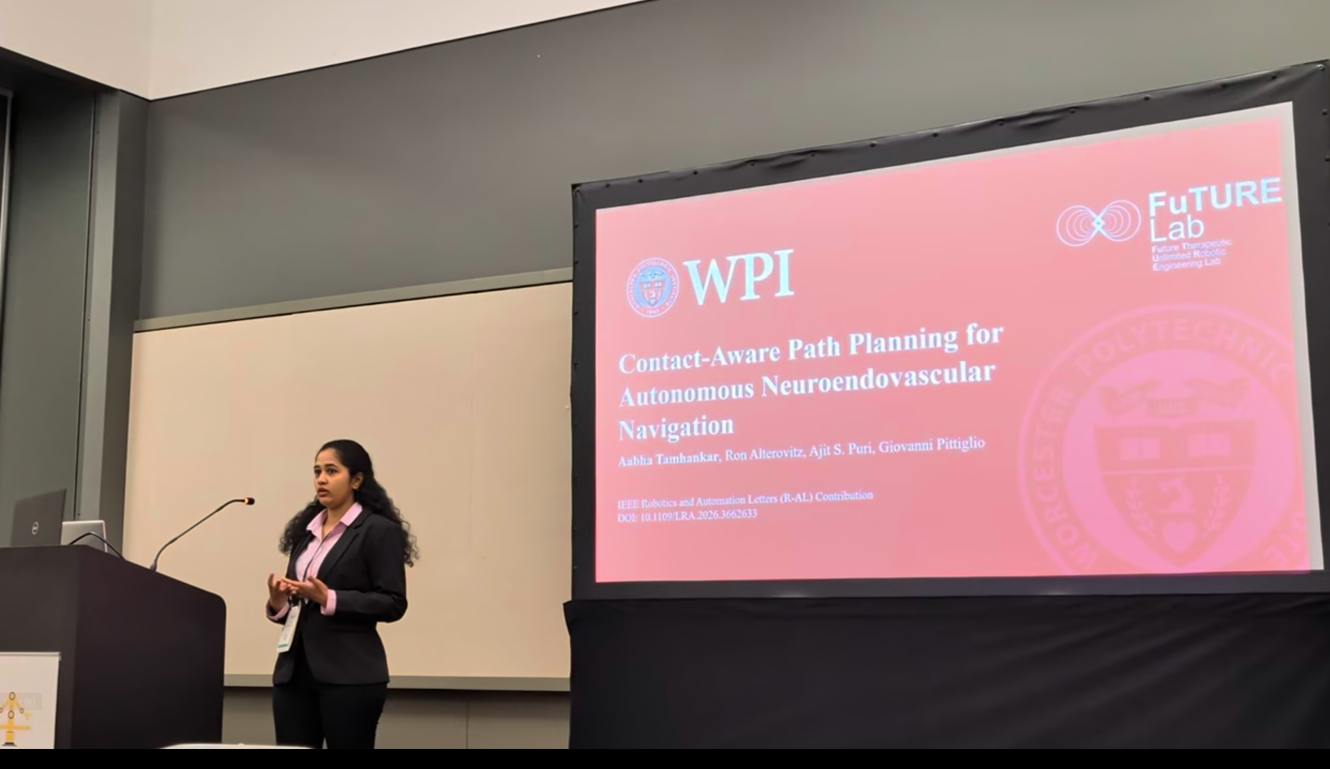 Aabha's talk at IROS 2026: Contact-Aware Path Planning for Autonomous Neuroendovascular Navigation.